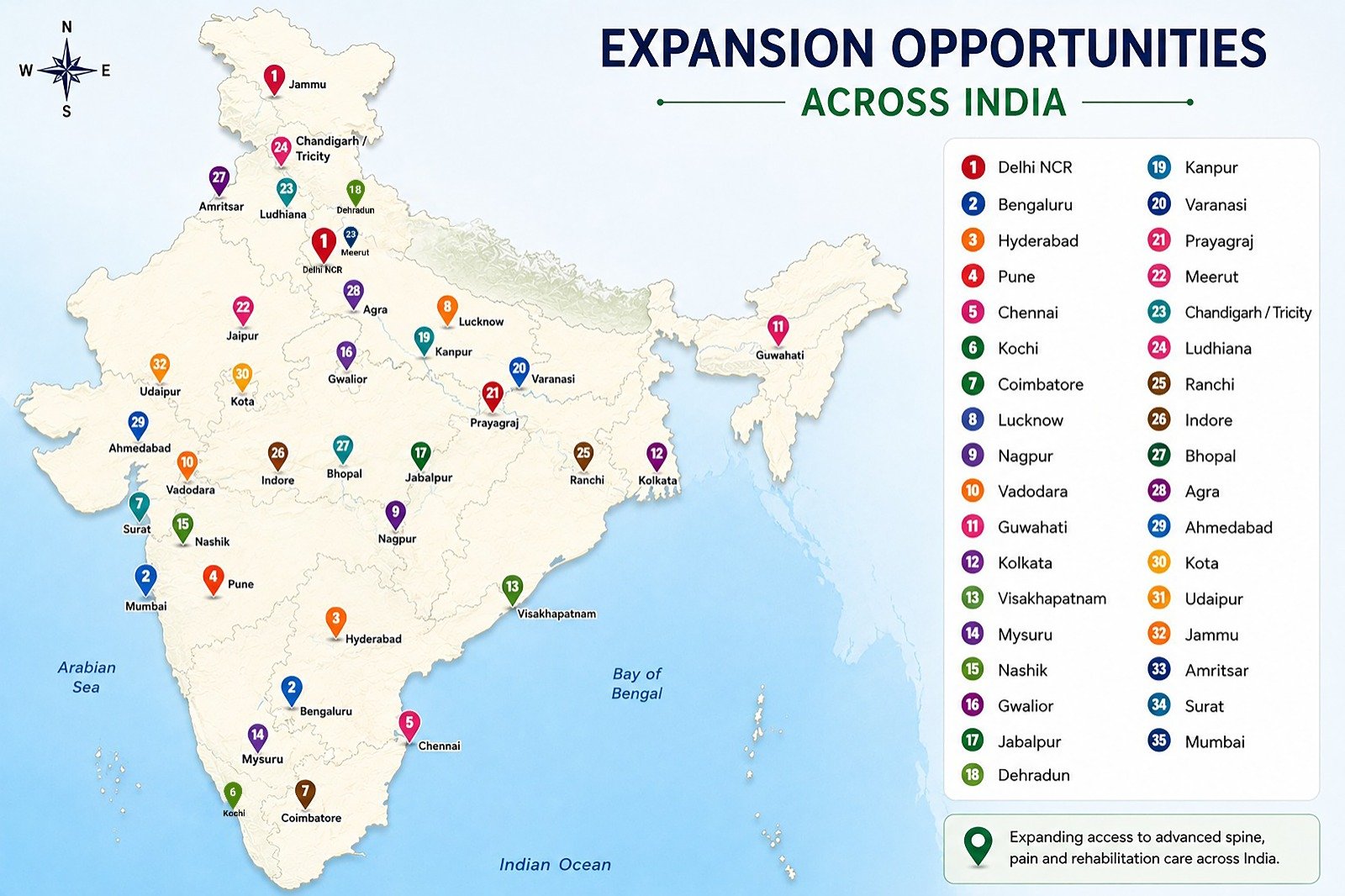 Pain Free Clinic expansion opportunities map across India